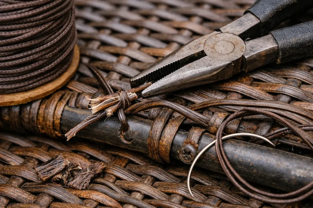 Réparer un salon de jardin en résine tressée : fil cassé, armature